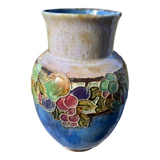 Royal Doulton England - Late 19th C. Floral Relief Stoneware 10" Vase For Sale