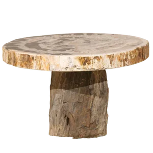 Petrified Wood Coffee Table With Round Top and Beige and Black Colors