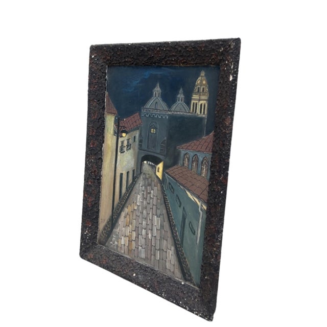 Rustic European Vintage Folk Art European Night Street Scene Oil Paintings, Set of 2 For Sale - Image 3 of 18