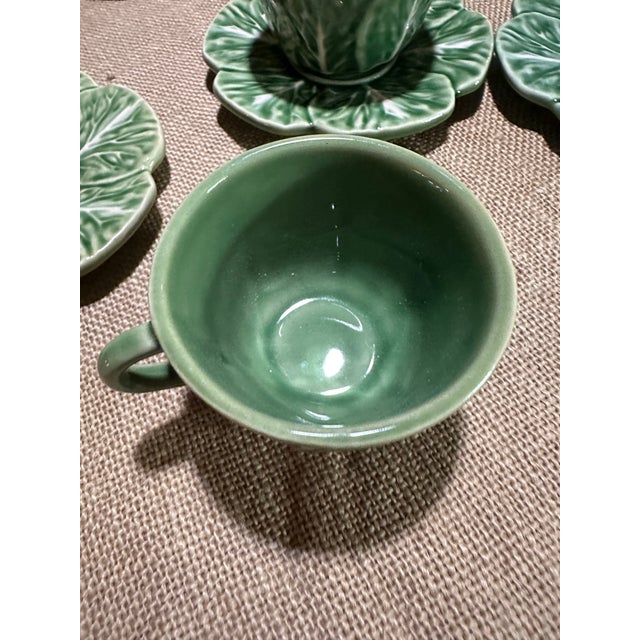 Green 1990s Bordallo Pinheiro Cabbage Leaf Portuguese Espresso Coffee Cup and Saucer For Sale - Image 8 of 9