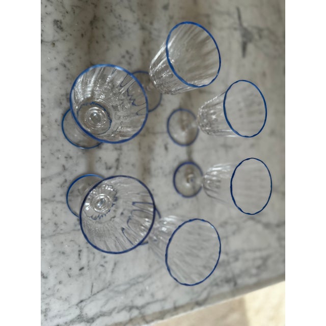 Blue Murano Wine Glasses with Blue Rims, Late 19th Century, Set of 6 For Sale - Image 8 of 11