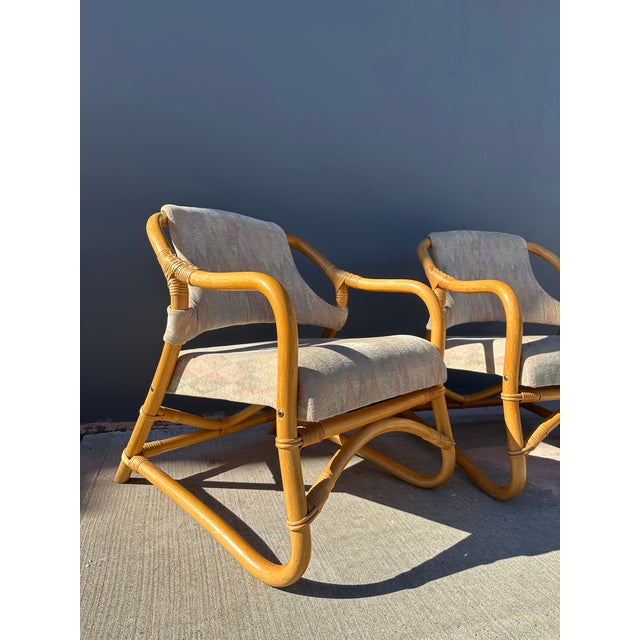 Postmodern Pair of Danish Bamboo Lounge Chairs, Circa 1970s For Sale - Image 3 of 10