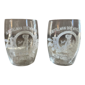 Antique 1800s A. Gettelman Milwaukee Brewing Co Pre-Prohibition Etched Beer Glasses Pair