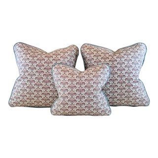 Designer Vicki Payne Free Spirit Aqua Ivory Gray Modern Fleur De Lis Pillow Covers- 3 Piece For Sale