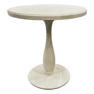 Century Modern Off-White Wood Cleo Pedestal Side Table For Sale