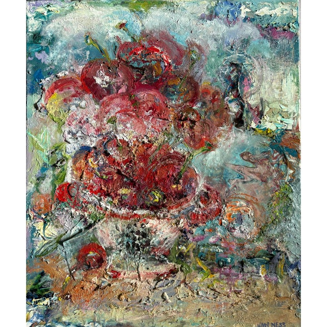 "Cherry Bomb", Original Oil Painting, Abstract Expressionism, by Van Ness 26"x30"x2", platinum wood frame, painted...