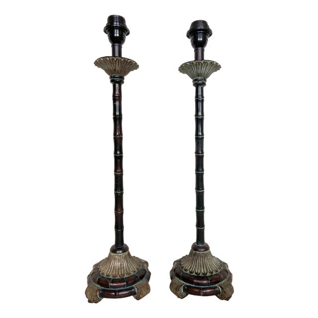 Faux Bamboo Table Lamps, 1970s, Set of 2 For Sale
