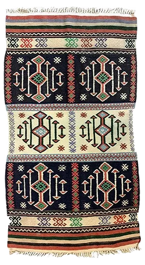 Small Vintage Turkish Red, Beige, and Black Wool Kilim Rug, 1950s