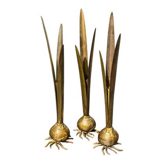 Vintage Italian Carnevale Brass Botanical Bulb Bud Vases - Set of 3 For Sale