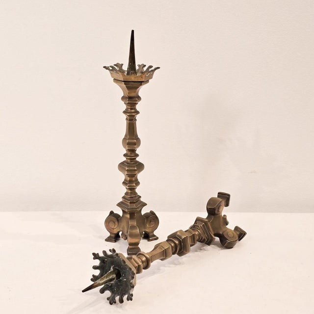 Pair of Gothic Style Candlesticks, England, 19th Century For Sale - Image 4 of 7