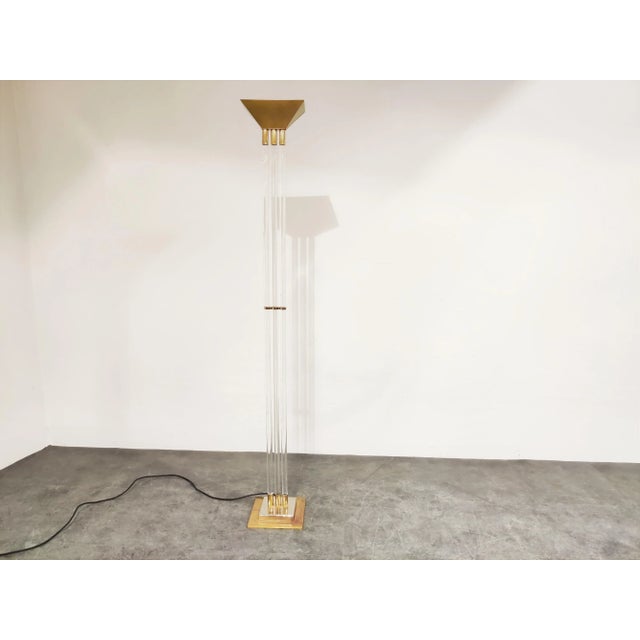 Vintage Brass and Acrylic Glass Floor Lamp from Belgo Chrom, 1970s For Sale - Image 4 of 11