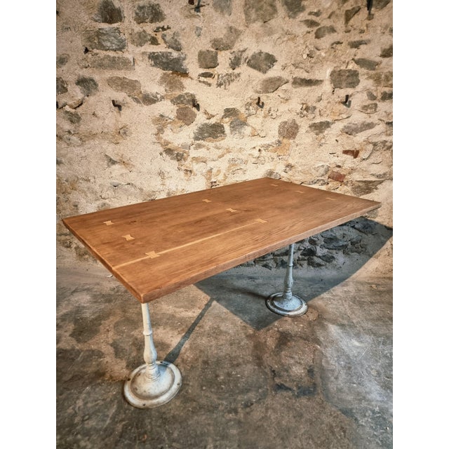 Vintage French Table with Oak Top & Cast Iron Legs For Sale - Image 16 of 16