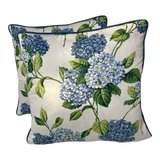 Thibaut Hydrangeas in Blue and White Pillows - Pair For Sale