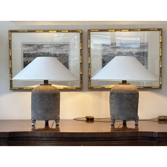 Chinese 15th Century Han Dynasty Period Unglazed Grain Jars Mounted as Table Lamps - a Pair For Sale - Image 3 of 14