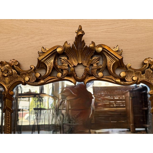 Spanish 20th Baroque Style Carved Walnut Ormolu Horizontal Gilded Mirror For Sale - Image 14 of 18