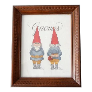 Vintage Gnomes Cross-Stitch in Frame