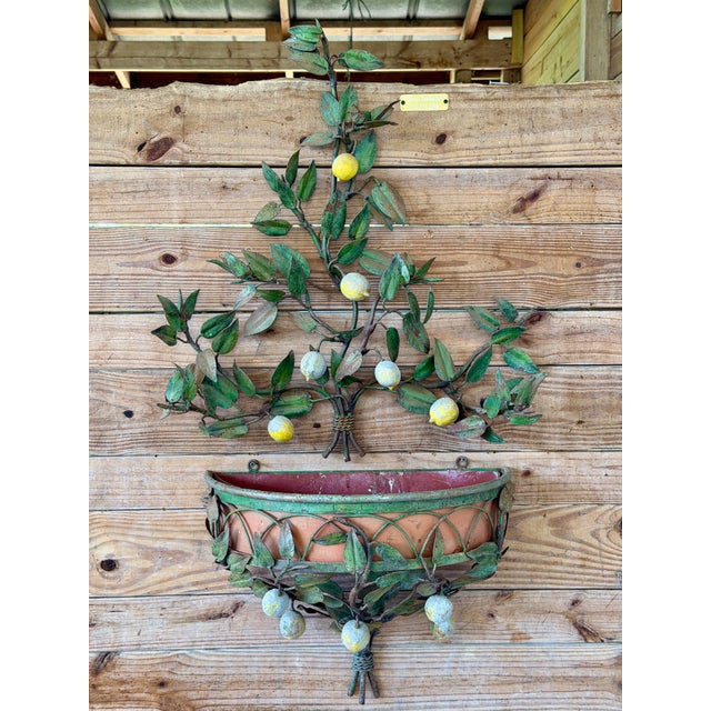 Rare Vintage Italian Tole Lemon Tree Wall Jardiniere With Five-Light Candelabra, Two-Piece Set For Sale - Image 12 of 12