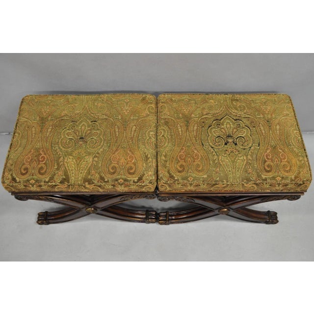Late 20th Century Late 20th Century Ethan Allen Alexis X-Frame Regency Style Curule Footstool Stool Ottoman - A Pair For Sale - Image 5 of 12