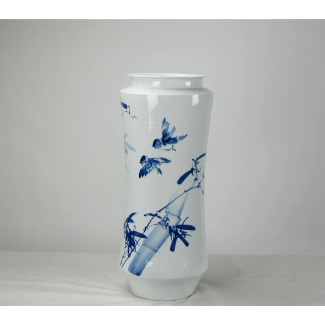 2010s Chinoiserie Blue and White Porcelain Bamboo Vase For Sale - Image 5 of 7