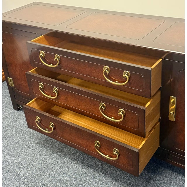 White Furniture White Fine Furniture Mahogany & Burl Mandarin Ming Chinoiserie Credenza For Sale - Image 4 of 12