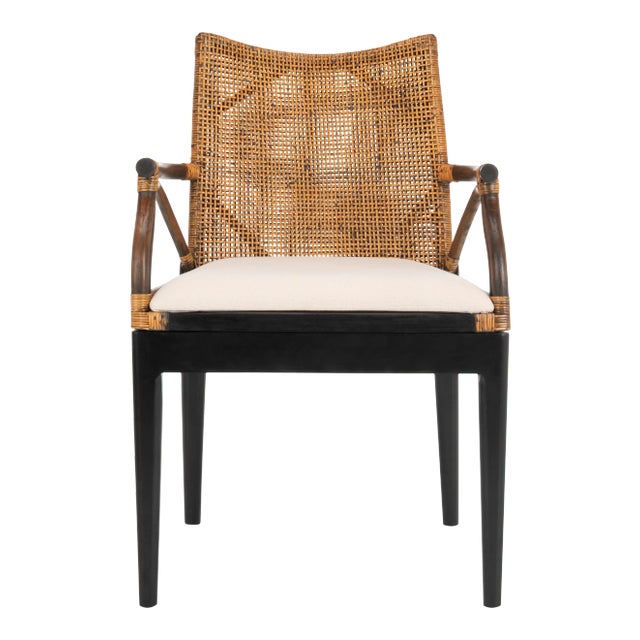 Woven Back Armchair in Brown & White For Sale