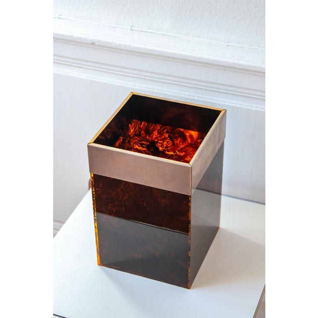 Vintage Tortoiseshell Acrylic Gass and Brass Basket from Christian Dior Home, France, 1970s For Sale - Image 10 of 13
