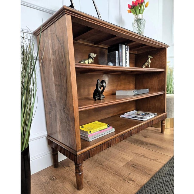 1950s Mid-Century Italian Walnut and Burl Wood Three-Shelf Open Bookcase, 1950s For Sale - Image 5 of 9