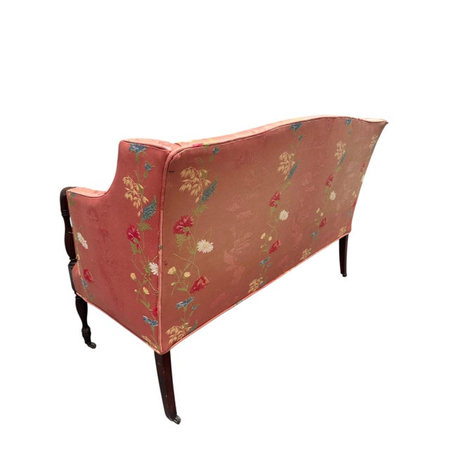 Antique Petite Sheraton Style Mahogany Camel Back Settee For Sale - Image 10 of 14