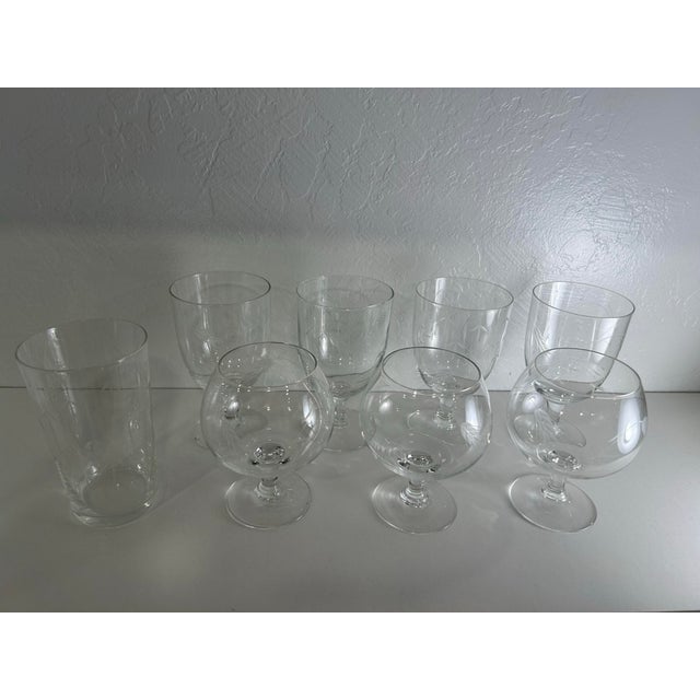 The Atomic Barware Noritake Quartzex Cut Glass Wheat & Bamboo pattern from the 1950s is a vintage collection of clear...