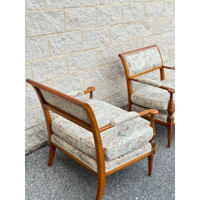 French Mid 20th Century Pair of Louis XVI Style Marquis Armchairs For Sale - Image 3 of 7
