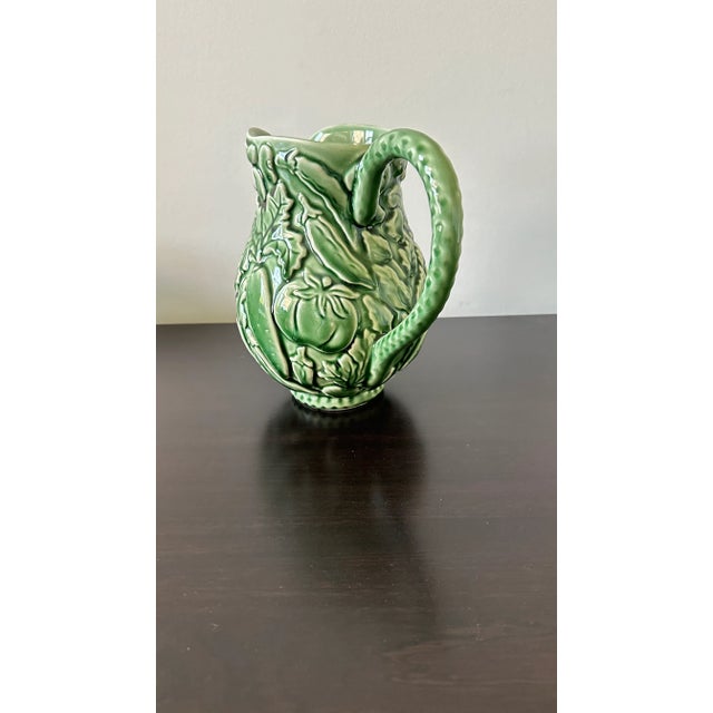Ceramic Vintage Green Ceramic Fruit & Leaf Pattern Pitcher For Sale - Image 7 of 7