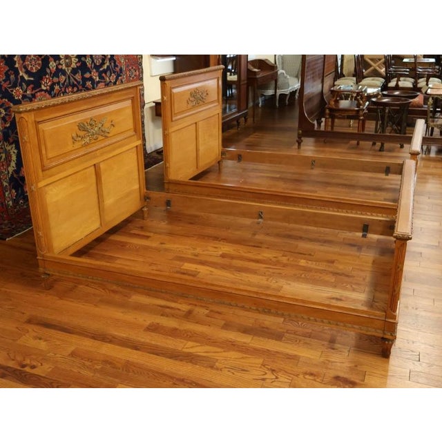Pair of 1920's Era Oak French Louis XVI Oak European Small Double Beds For Sale - Image 4 of 7
