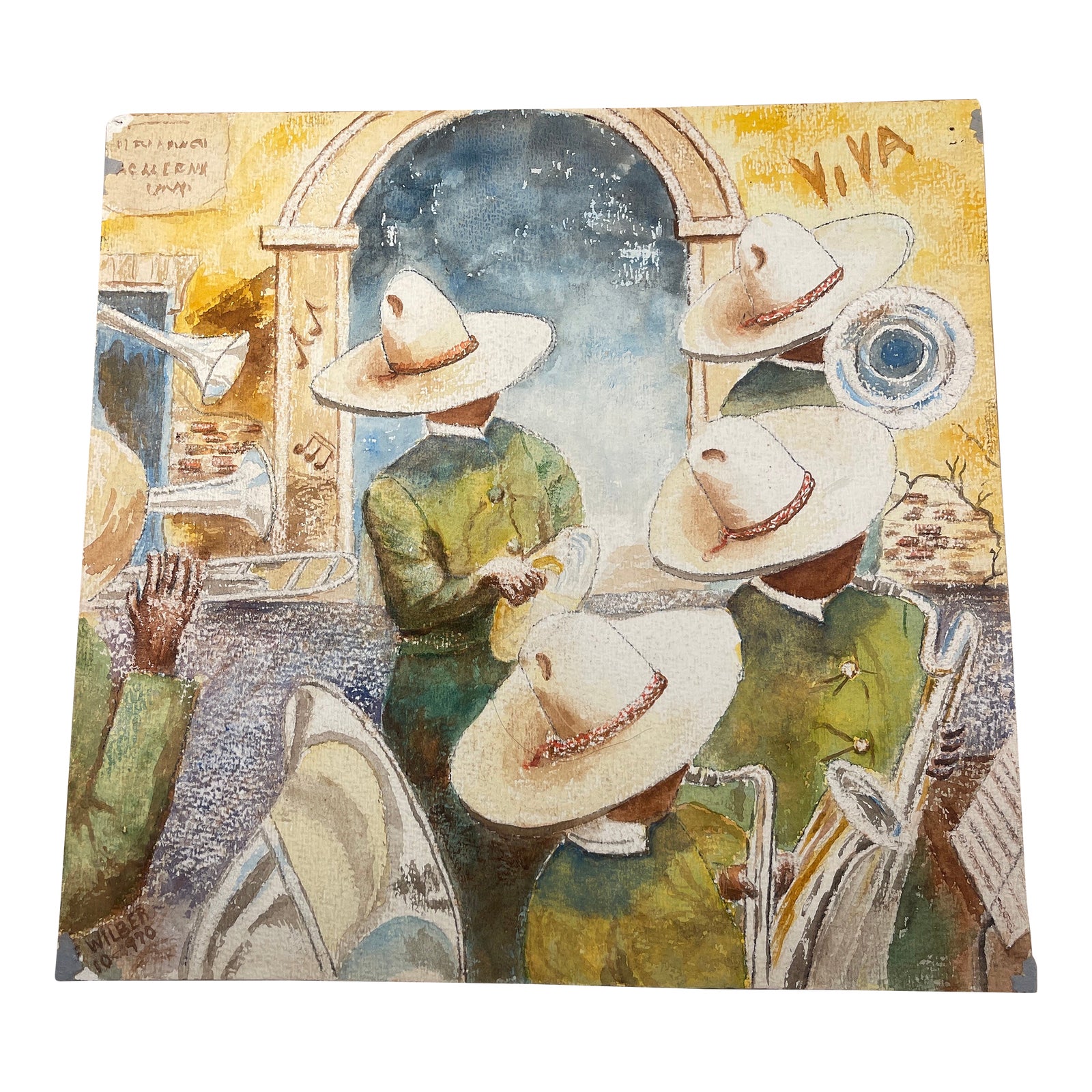 La Música” – 1970 Original Watercolor Painting, Signed Wilber