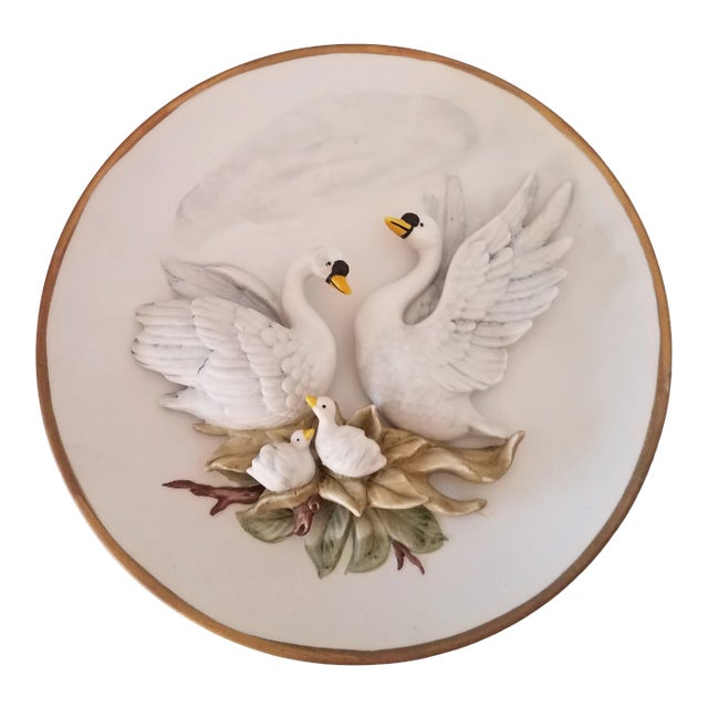 Vintage 1970s Ardalt Ceramic Majolica Decorative Swan Dish For Sale