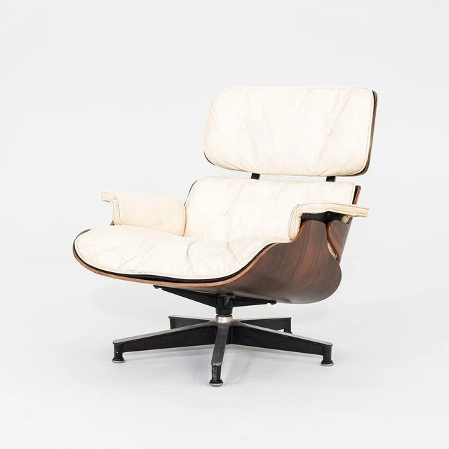 1964 Authentic Herman Miller Eames Lounge Chair & Ottoman in Brazilian Rosewood & White Leather For Sale - Image 10 of 12