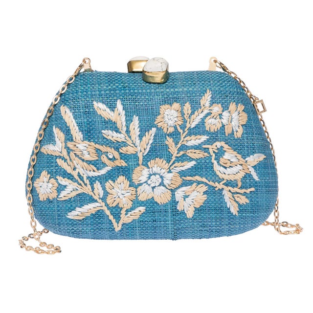 Contemporary Tamu Bean Clutch in Blue / White For Sale - Image 3 of 7