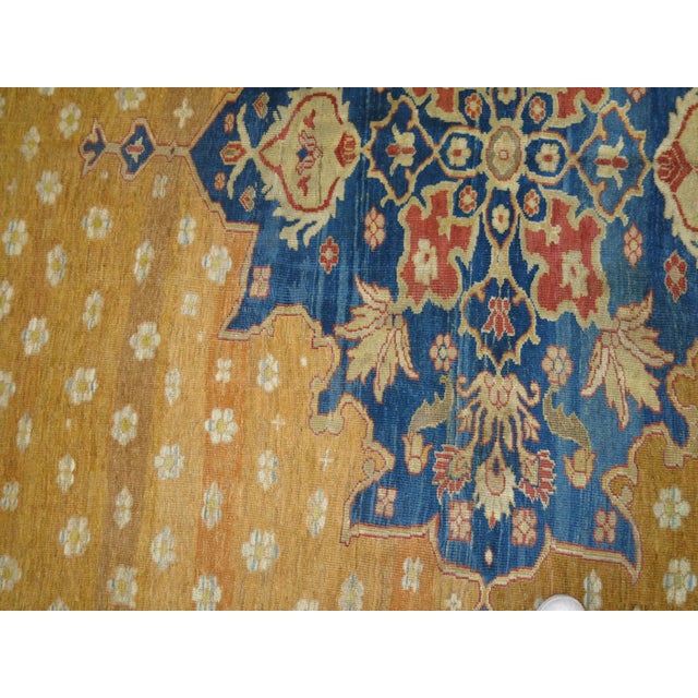 Superfine quality Stunning antique ziegler mahal Sultanabad rug. Gold-yellow field with enriched navy medallion and...