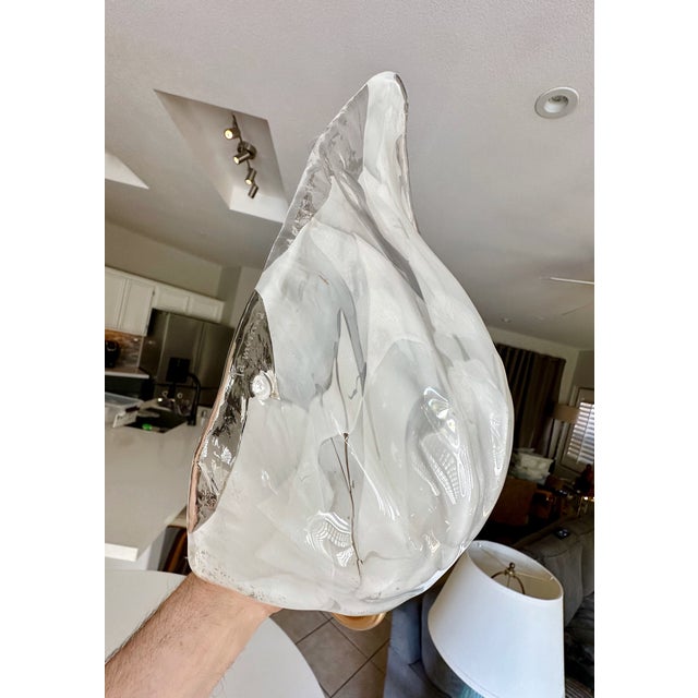 White Pair Mazzega Murano White & Clear Glass Leaf Wall Sconces For Sale - Image 8 of 15