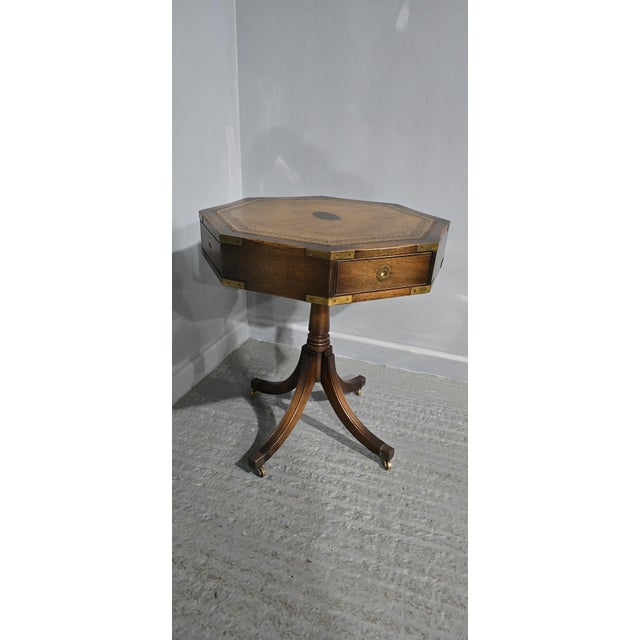Brown Vintage Campaign Drum Table, 1930 For Sale - Image 8 of 13