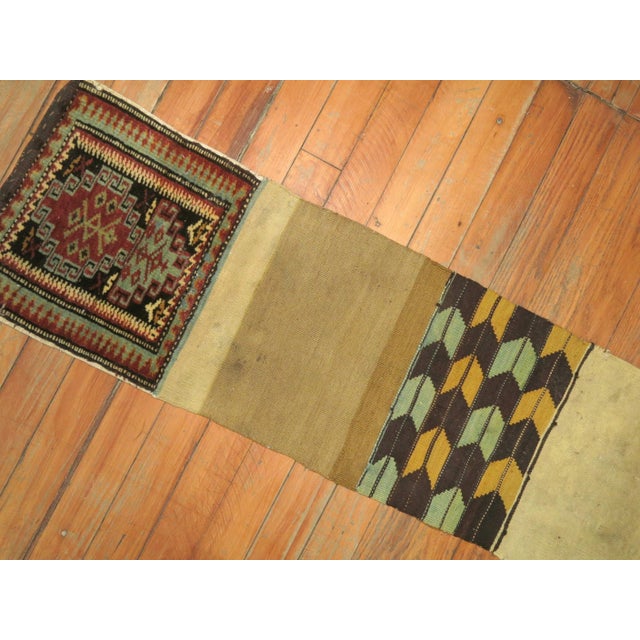 Folk Art 19th Century Tribal Zabihi Collection Kazak Bagface Trapping Textile Rug - 1' x 4'2" For Sale - Image 3 of 5