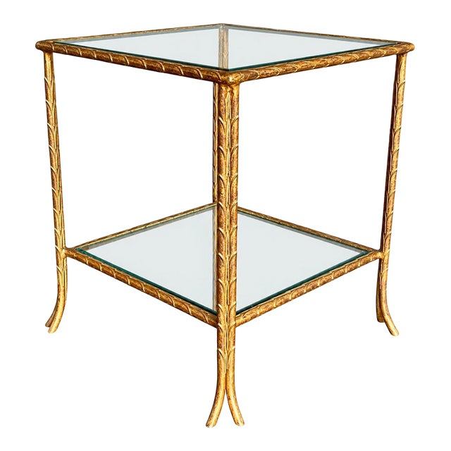 70’s Gilt Painted Hollywood Regency Two Tier Side Table For Sale