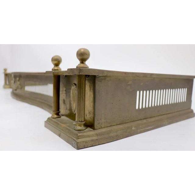 Classical Brass Fireplace Fender With Medallion and Swag Decorative Trim For Sale - Image 9 of 12