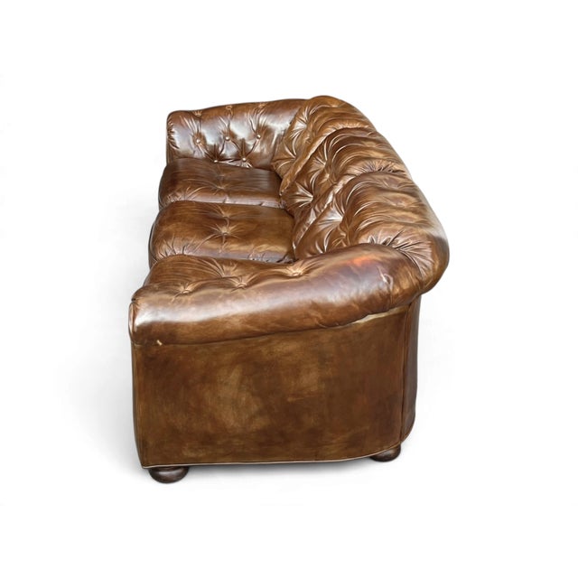 Vintage Chesterfield-Style Cognac Brown Leather Sofa With Button Tufting and Rolled Arms For Sale In Los Angeles - Image 6 of 14