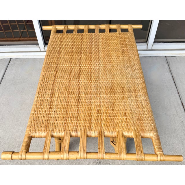 Mid-Century Modern Island Style Bamboo & Rattan Coffee Table From 70's For Sale - Image 3 of 6