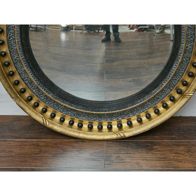 English Giltwood Convex Mirror With Ebonized Bosses, 19th Century For Sale - Image 13 of 14