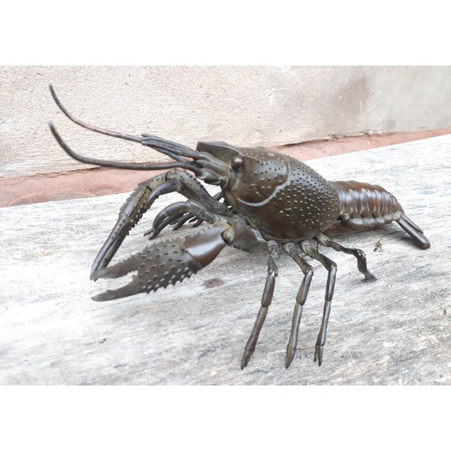 Tan Japanese Meiji Era Artist, Jizai Okimono Sculpture of a Crayfish, 1890s, Bronze For Sale - Image 8 of 10