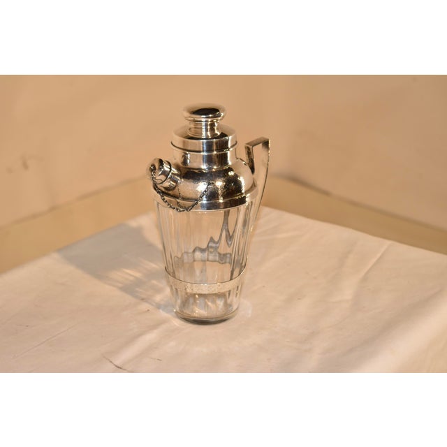 Antique American art deco sterling silver & crystal cocktail shaker marked with the hallmark for the "Webster Company,"...