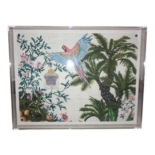 Lucite Framed Chinoiserie Panel on Linen For Sale