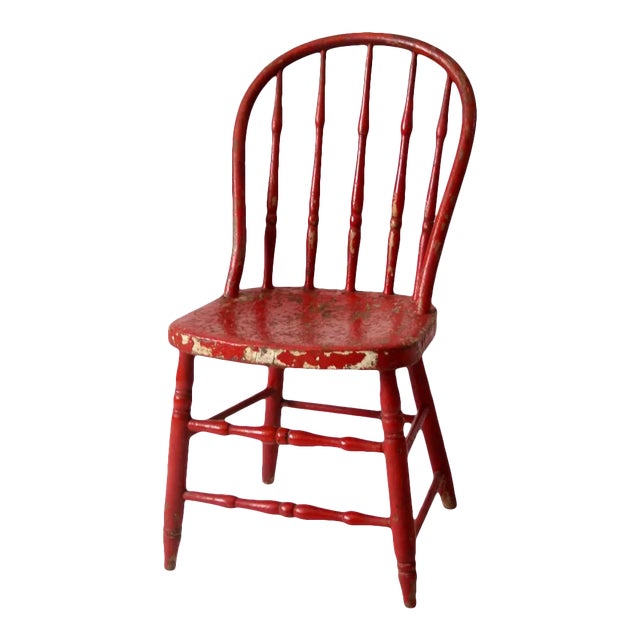 Antique Red Spindle Back Chair For Sale