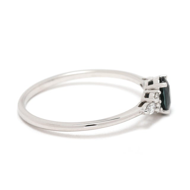 Early 21st Century 0.82 CTW Sapphire and Diamond Engagement Ring, 14k White Gold, Ring Size 9 For Sale - Image 5 of 6